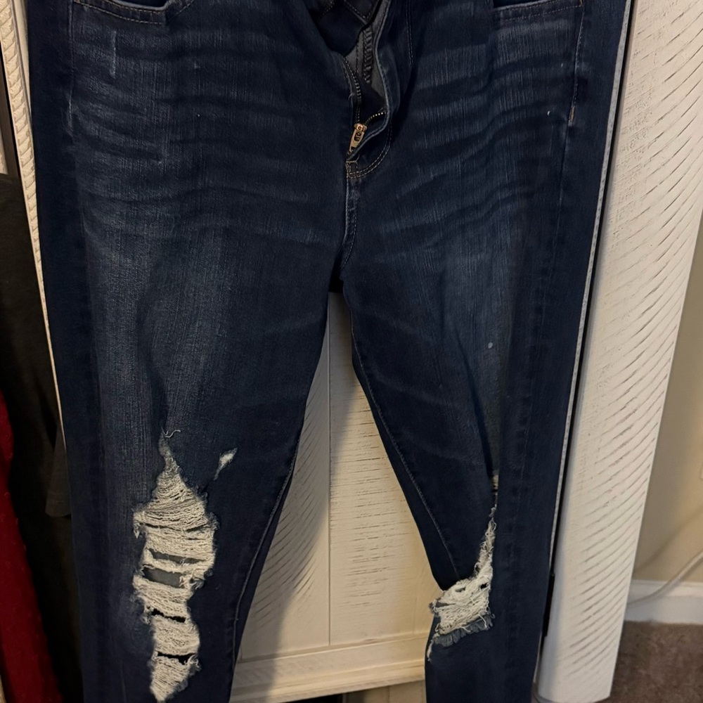American Eagle Outfitters Dark Blue Distressed Skinny Jeans